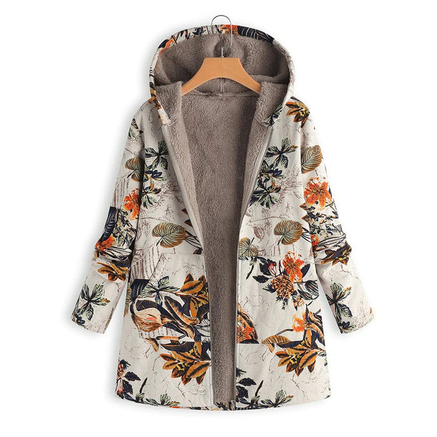 Bonnie | Hooded Floral Winter Plus Size Puffer Jacket