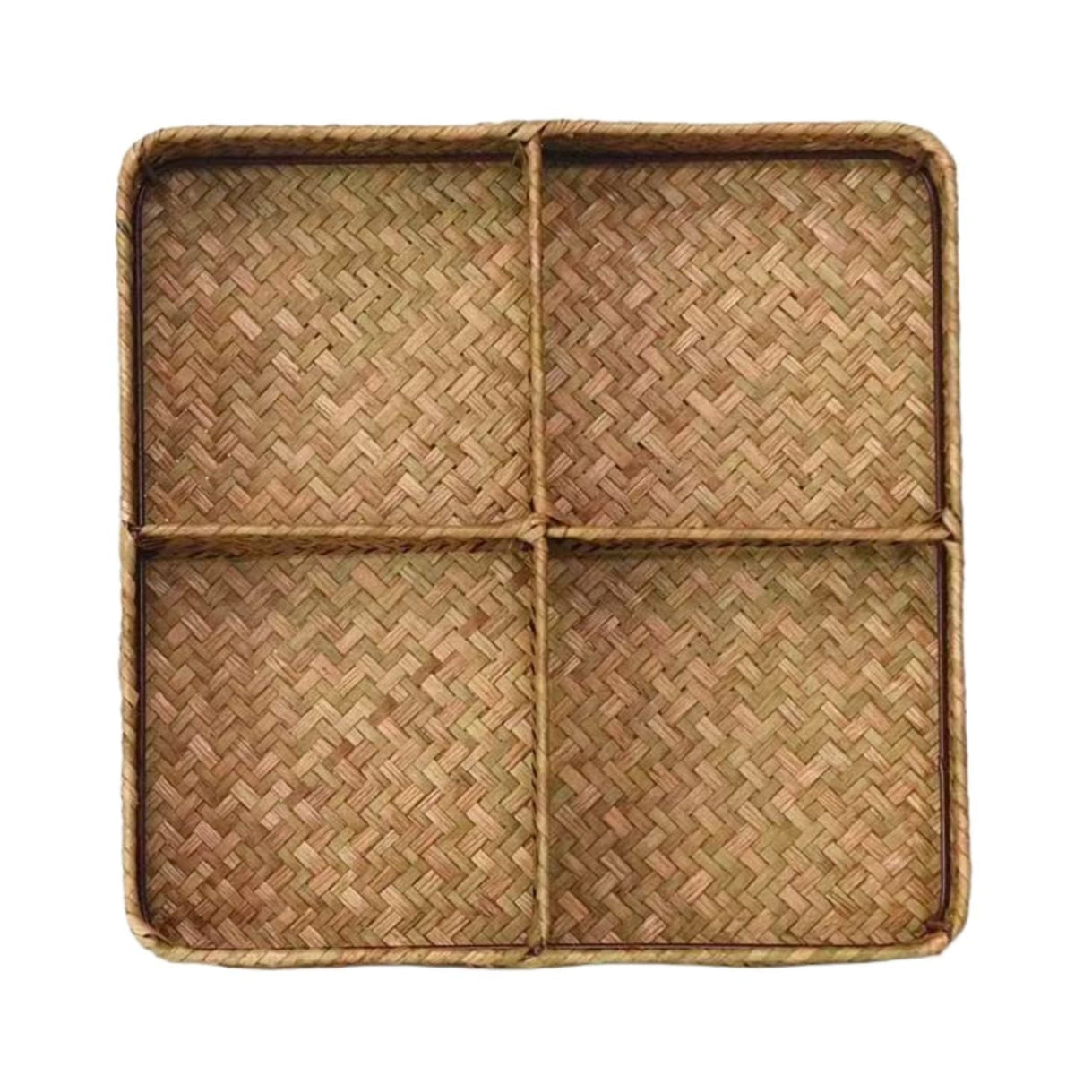 Drawer Organizer with Four Compartments Woven Seagrass Kitchen Utensil Storage Tray