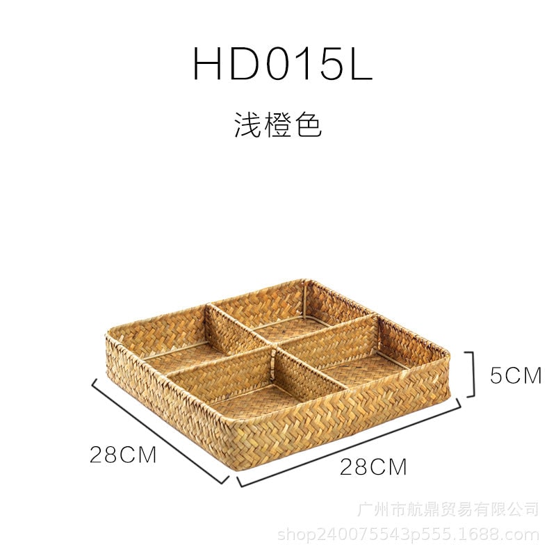 Drawer Organizer with Four Compartments Woven Seagrass Kitchen Utensil Storage Tray