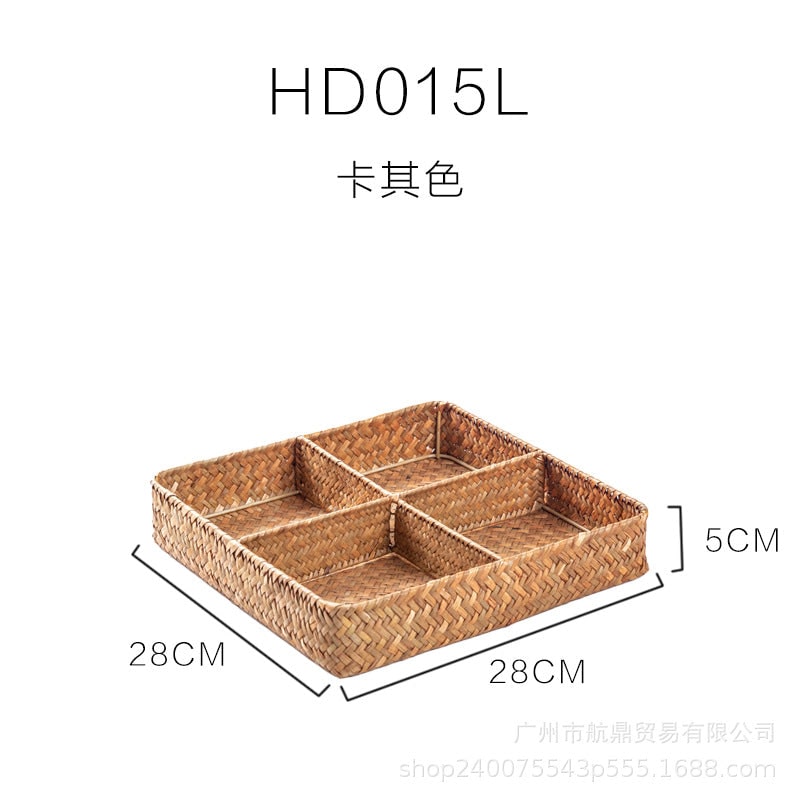 Drawer Organizer with Four Compartments Woven Seagrass Kitchen Utensil Storage Tray