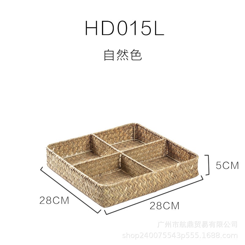 Drawer Organizer with Four Compartments Woven Seagrass Kitchen Utensil Storage Tray