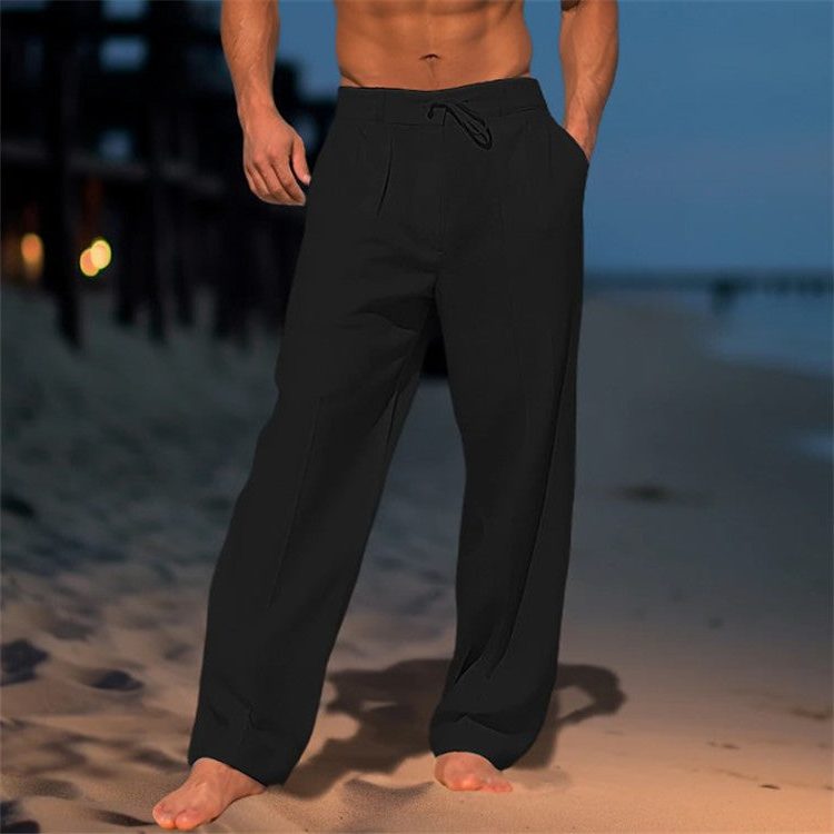 Drawstring Linen Straight Leg Trousers for Men