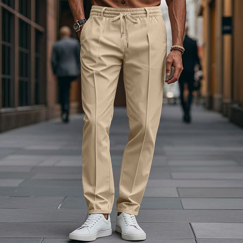 Drawstring Straight Leg Chino Trousers for Men
