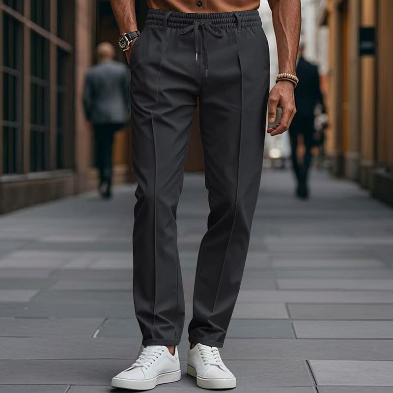 Drawstring Straight Leg Chino Trousers for Men