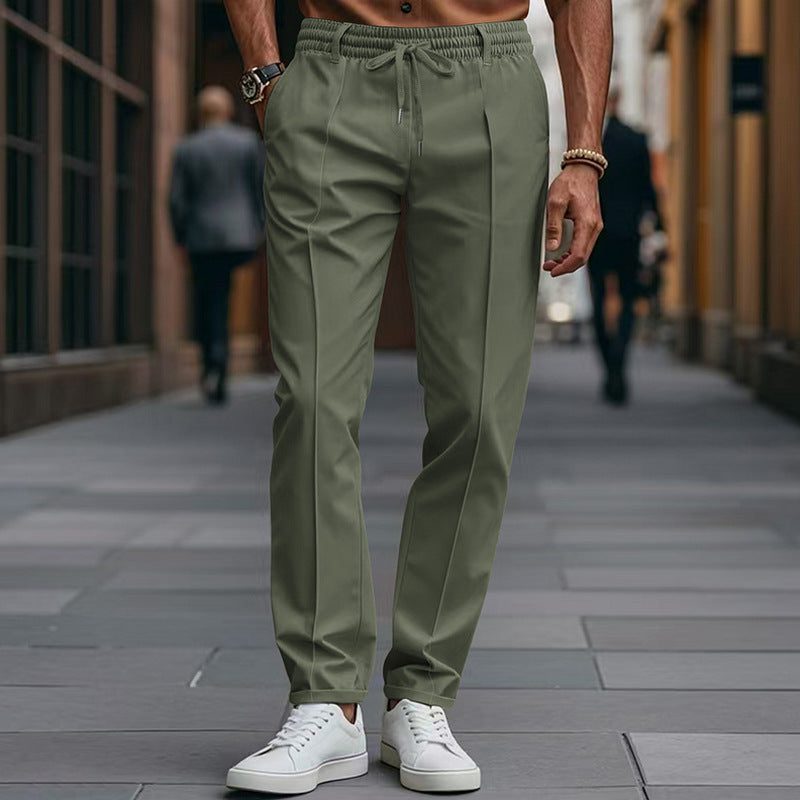 Drawstring Straight Leg Chino Trousers for Men