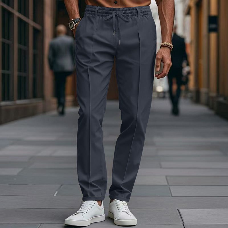 Drawstring Straight Leg Chino Trousers for Men