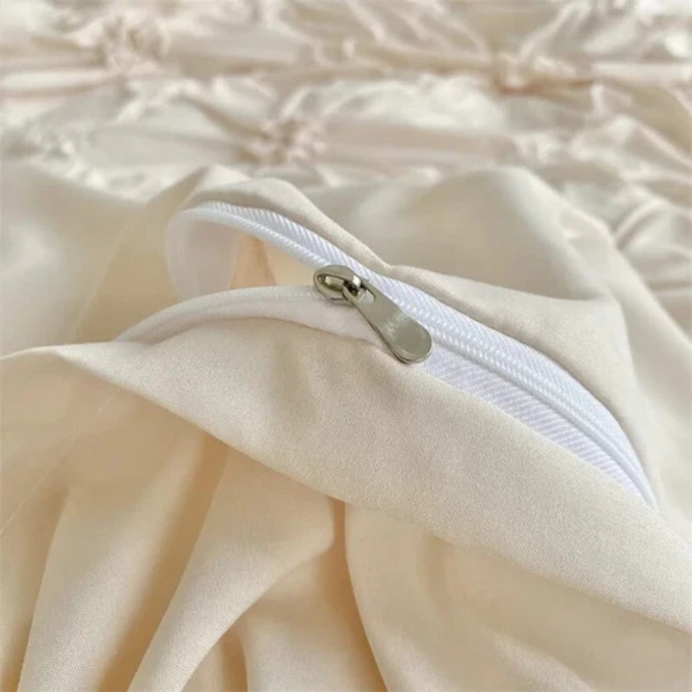 Duvet Cover Set with Pinch Pleat Ruffle Flower Design Microfiber Textured