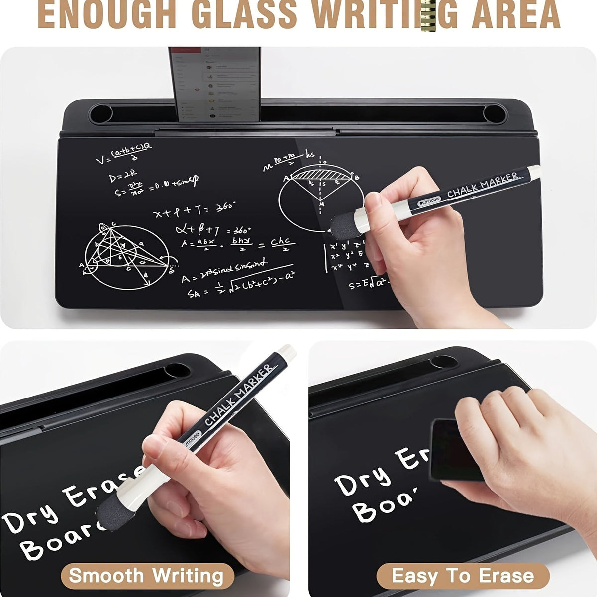 Glass Dry Erase Board with Magnetic Desktop Organizer and Built-In Storage