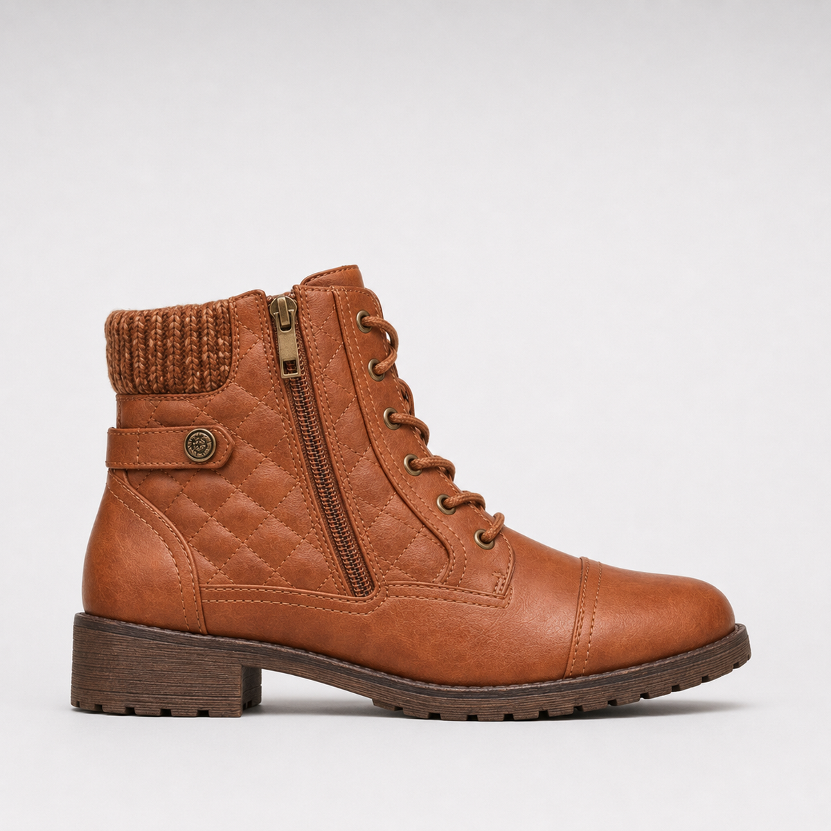 Women’s Lace-Up Ankle Boots with Knitted Cuff
