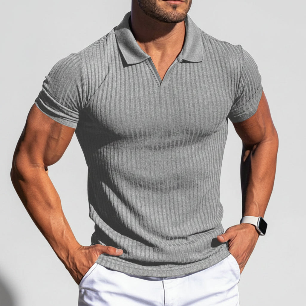 Men's Textured Polo Shirt | Short Sleeve Fitted Knit Top