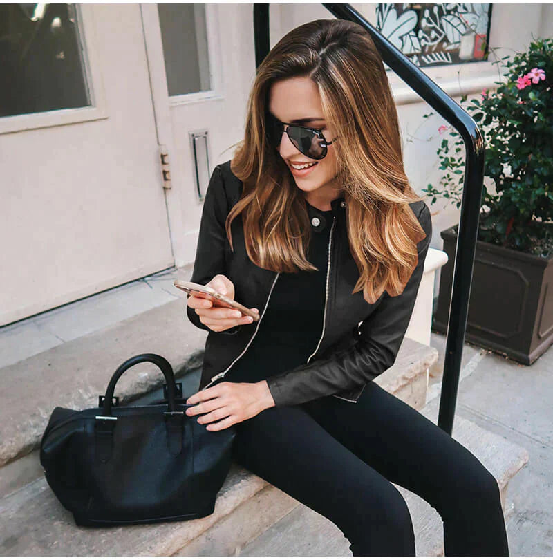 Women's Italian Leather Biker Jacket Slim Fit