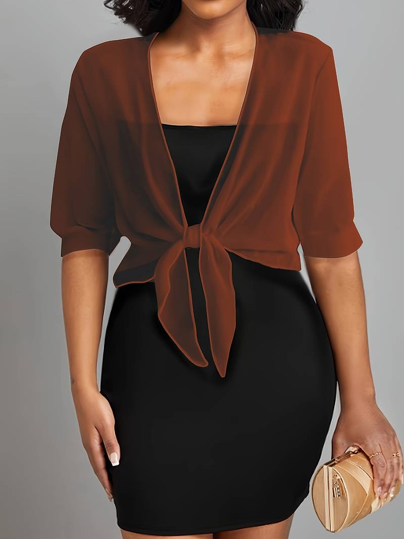 Women's Sheer Chiffon Cardigan with Tie Front
