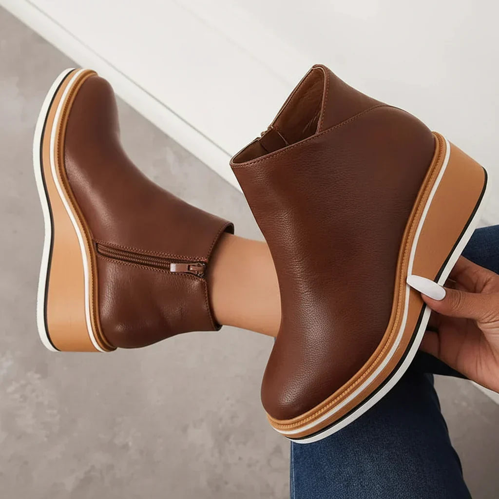Women's Wedge Ankle Boots with Side Zip and Platform Sole