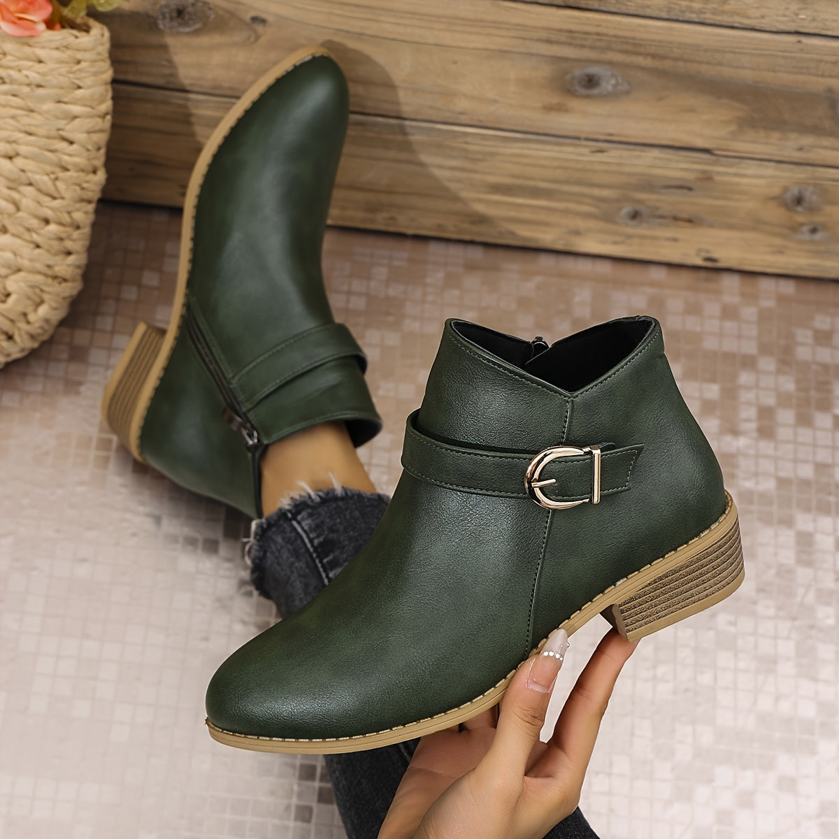 Women’s Buckle Side Zip Ankle Boots