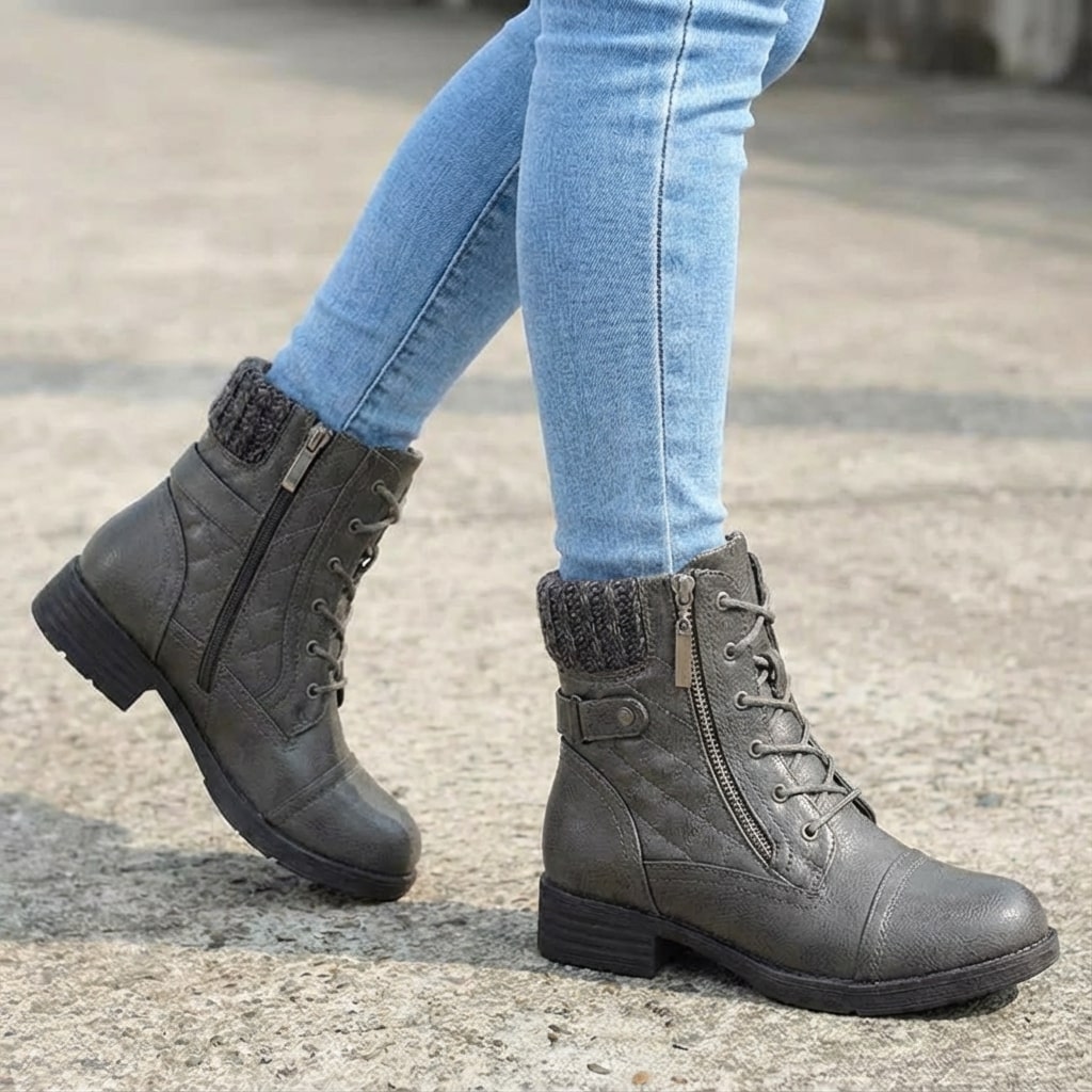 Women’s Lace-Up Ankle Boots with Knitted Cuff