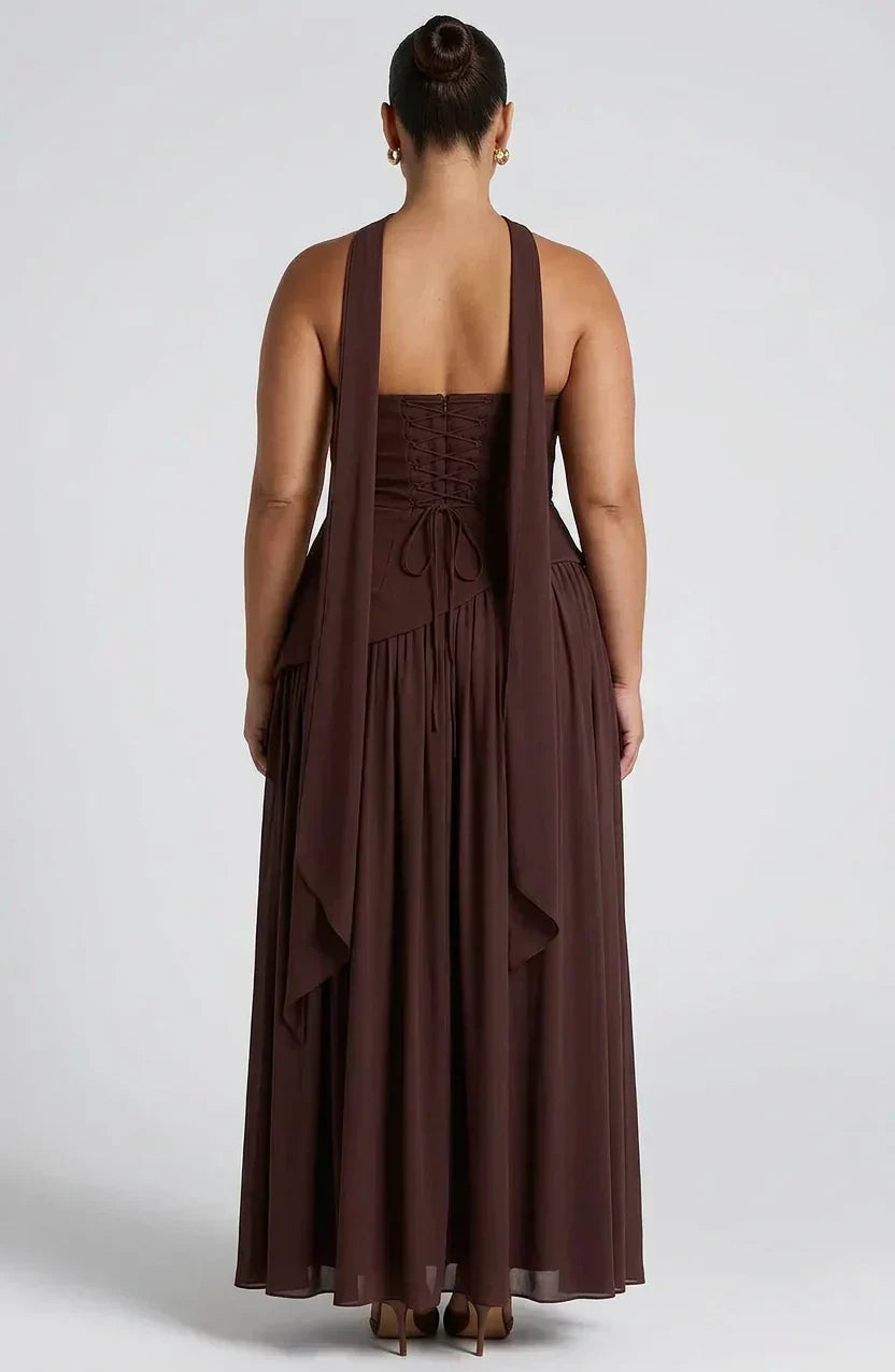 Women’s Strapless Corset Maxi Dress with High Split