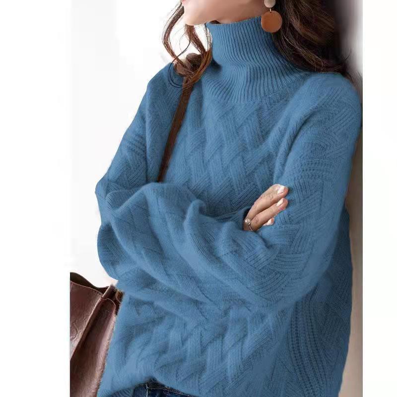 Women's Elegant Cashmere Cable Knit Turtleneck Sweater with Relaxed Oversized Fit and Textured Long Sleeves – Soft Chunky Knitted Pullover with High Ribbed Neck for Cosy Autumn and Winter Smart Casual Everyday Wear