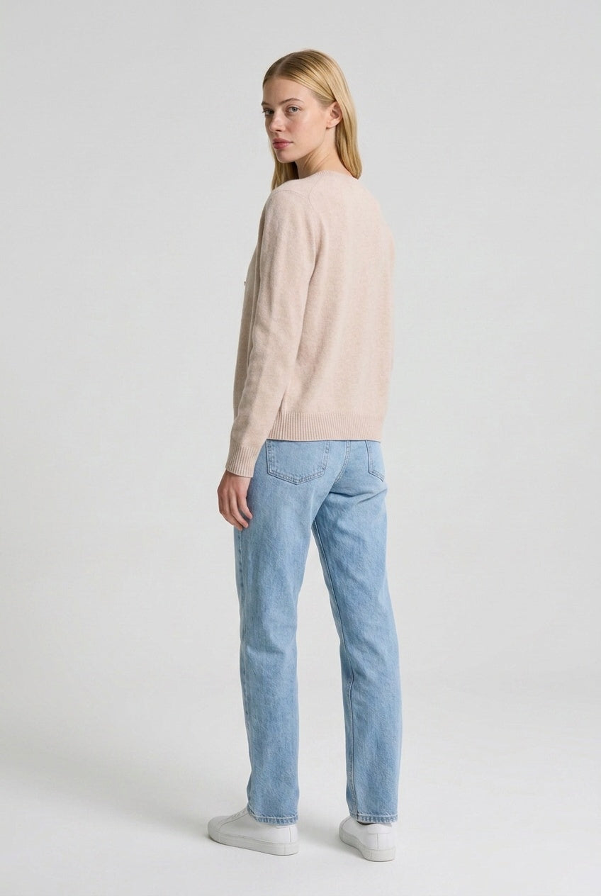 Women's Button Up Cardigan | Relaxed Fit Round Neck Knit