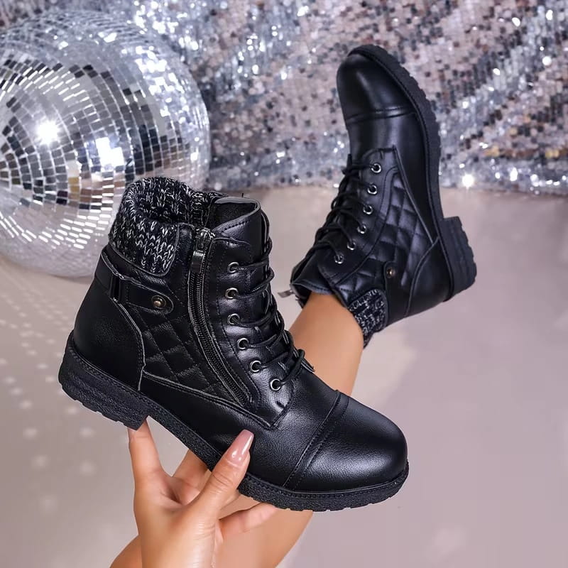 Women’s Lace-Up Ankle Boots with Knitted Cuff