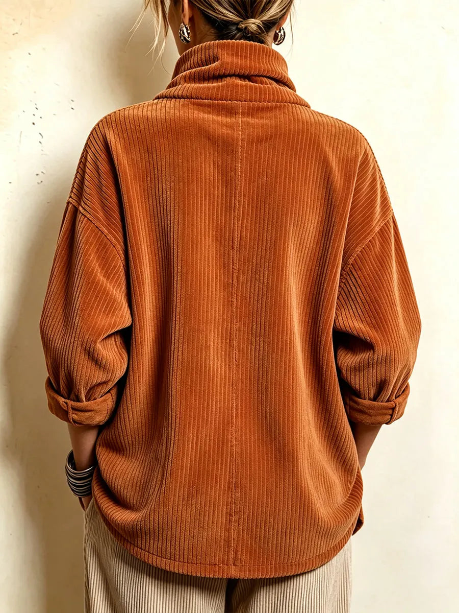 Emma - Cozy Asymmetric Button-Accented Corduroy Top