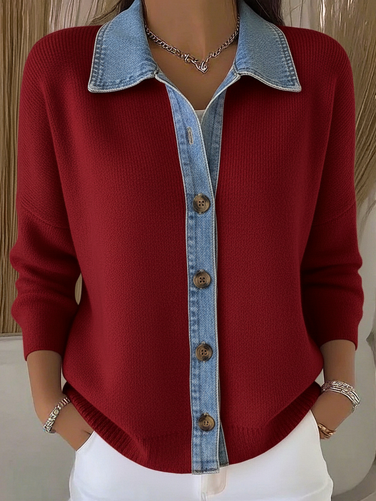 Women's Button-Up Cardigan | Wool Blend Polo Collar Knit