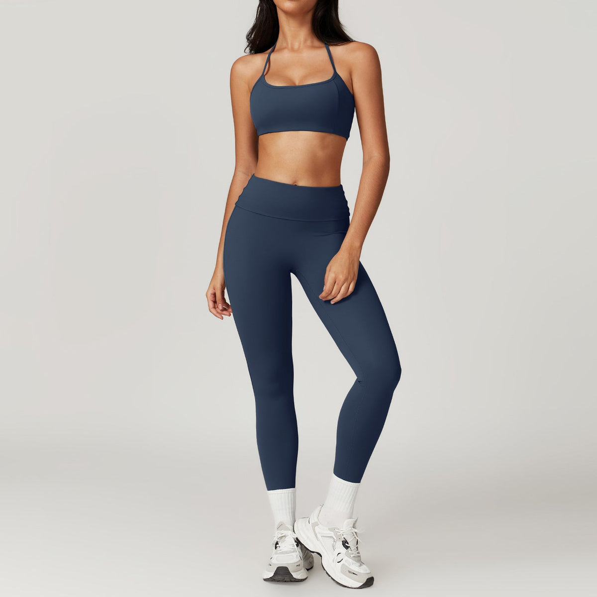 Women's Fold-Over Waist Leggings & Halter Sports Bra Set