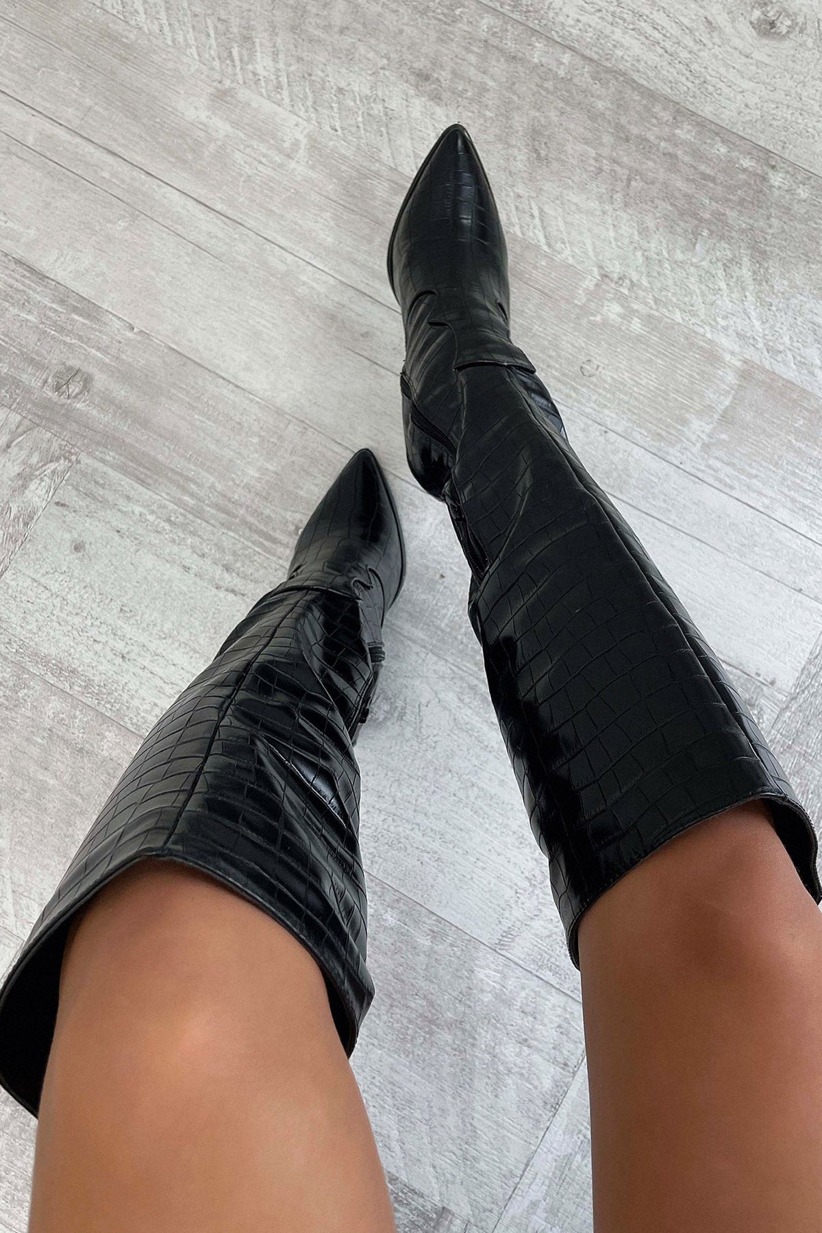 Aisling | Croc Pattern Knee-High Boots
