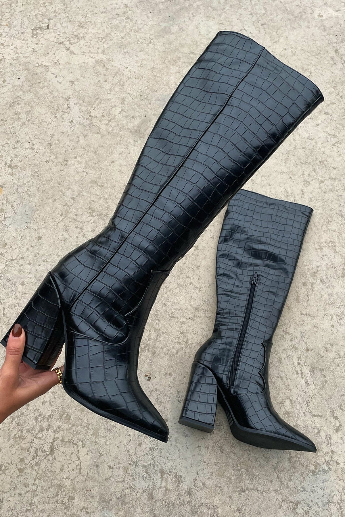 Aisling | Croc Pattern Knee-High Boots