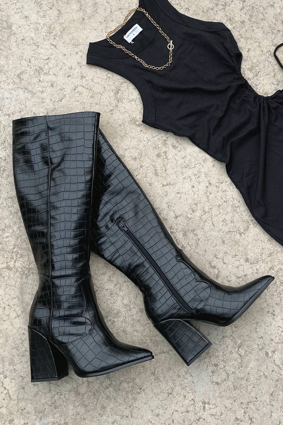 Aisling | Croc Pattern Knee-High Boots