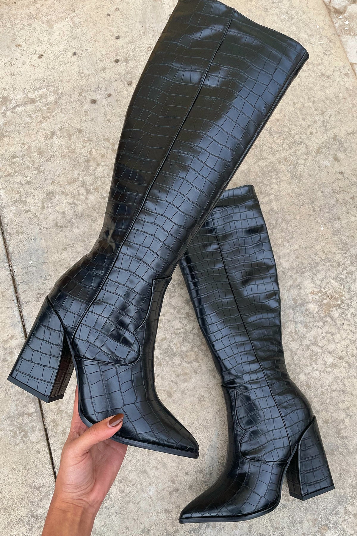 Aisling | Croc Pattern Knee-High Boots