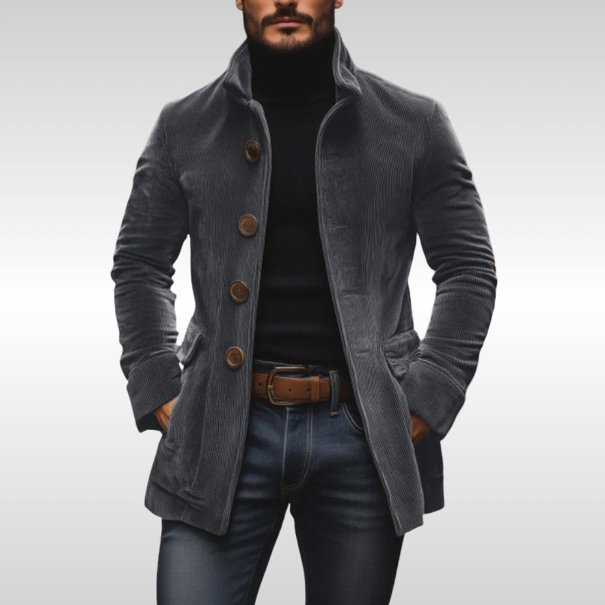 Travis | Men's Fitted Winter Coat High Collar Buttons