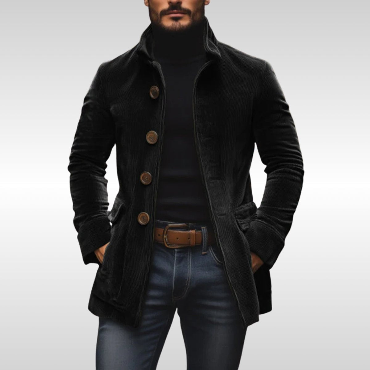Travis | Men's Fitted Winter Coat High Collar Buttons