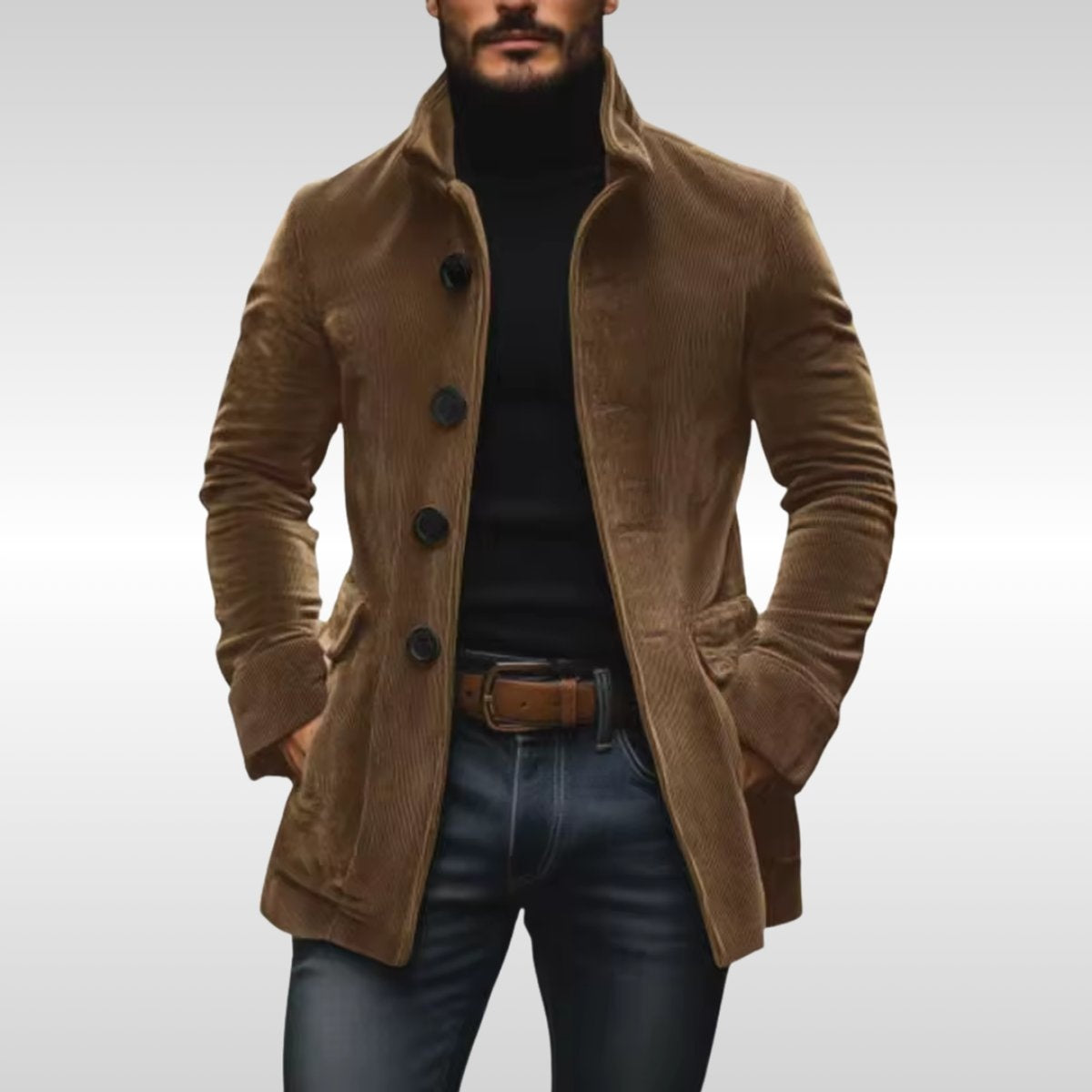 Travis | Men's Fitted Winter Coat High Collar Buttons