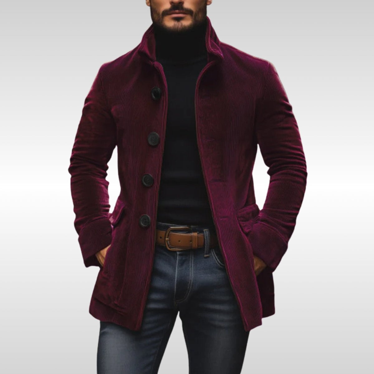 Travis | Men's Fitted Winter Coat High Collar Buttons