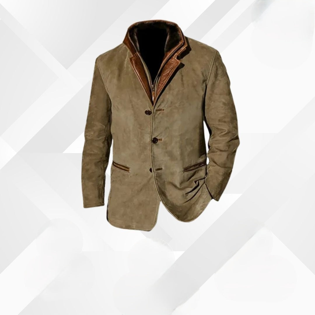 Elijah | Men's Suede Jacket Leather Trim Dress Jacket