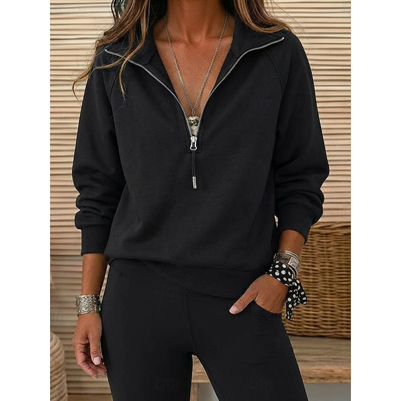 Wilhelmina-June Lapel Collar Half-Zip Sweatshirt