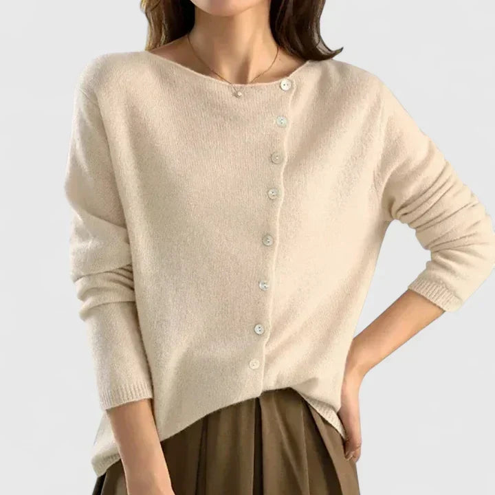 Orla | Asymmetrical Button-Up Knit Fitted V-Neck Cardigan