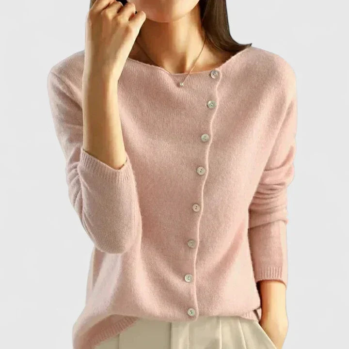 Orla | Asymmetrical Button-Up Knit Fitted V-Neck Cardigan