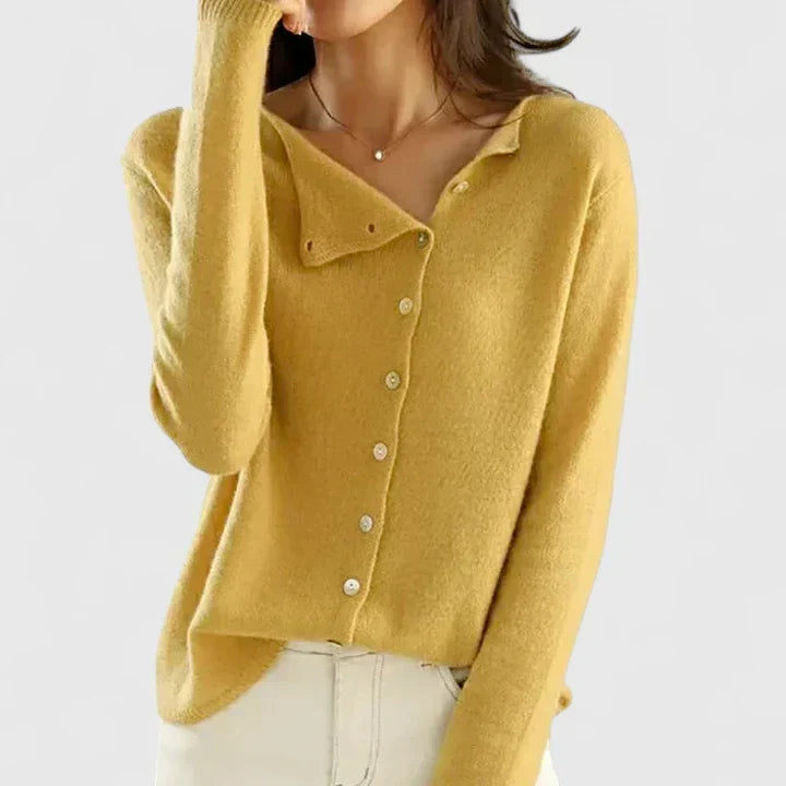 Orla | Asymmetrical Button-Up Knit Fitted V-Neck Cardigan