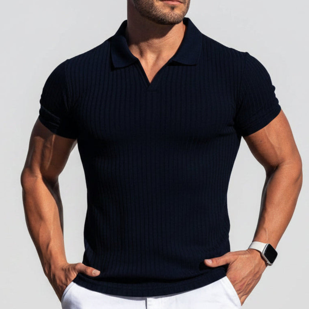 Men's Textured Polo Shirt | Short Sleeve Fitted Knit Top