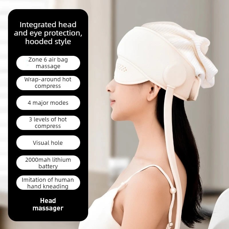 Electric Head and Scalp Massager Eye Compress and Air Pressure Heated Therapy And Stone Massage
