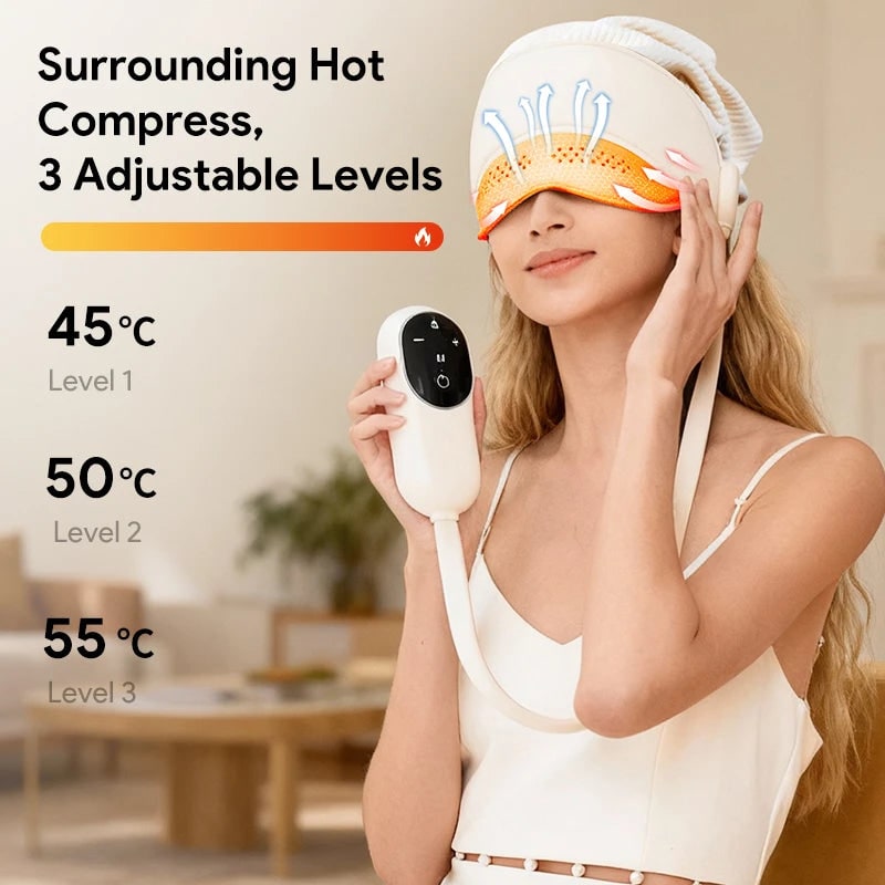 Electric Head and Scalp Massager Eye Compress and Air Pressure Heated Therapy And Stone Massage