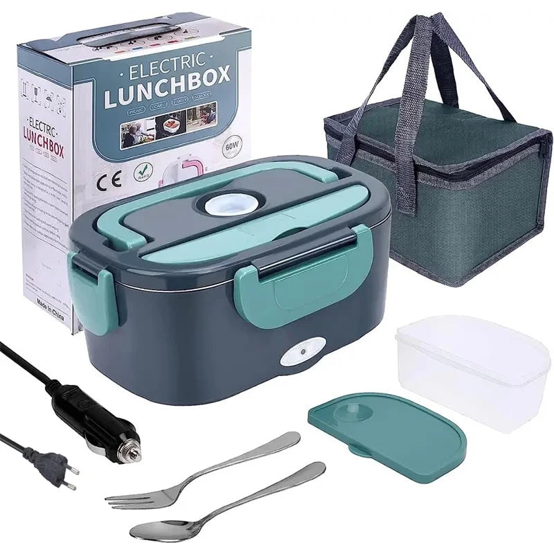 Electric Heated Insulated Lunch Box Warmer with Stainless Steel Tray and Portable Carrying Handle