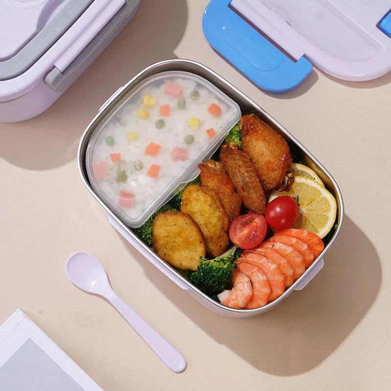 Electric Heated Insulated Lunch Box Warmer with Stainless Steel Tray and Portable Carrying Handle