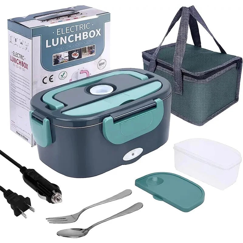 Electric Heated Insulated Lunch Box Warmer with Stainless Steel Tray and Portable Carrying Handle