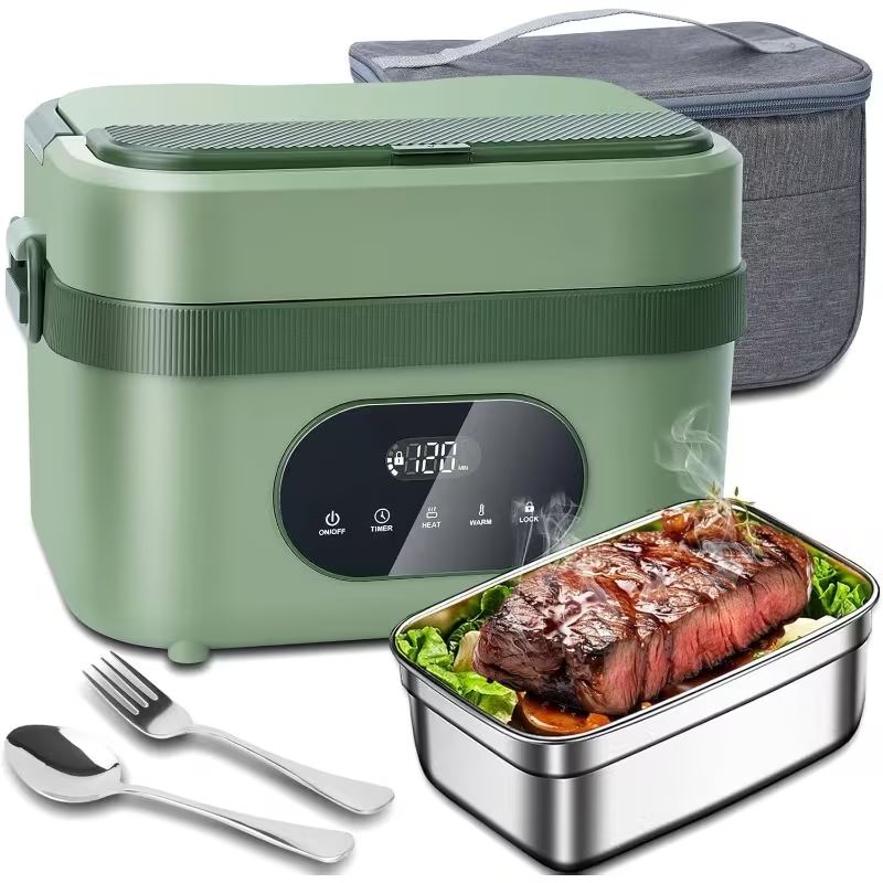 Electric Heated Lunch Box with Stainless Steel Tray LED Display and Carrying Handle for Work Travel