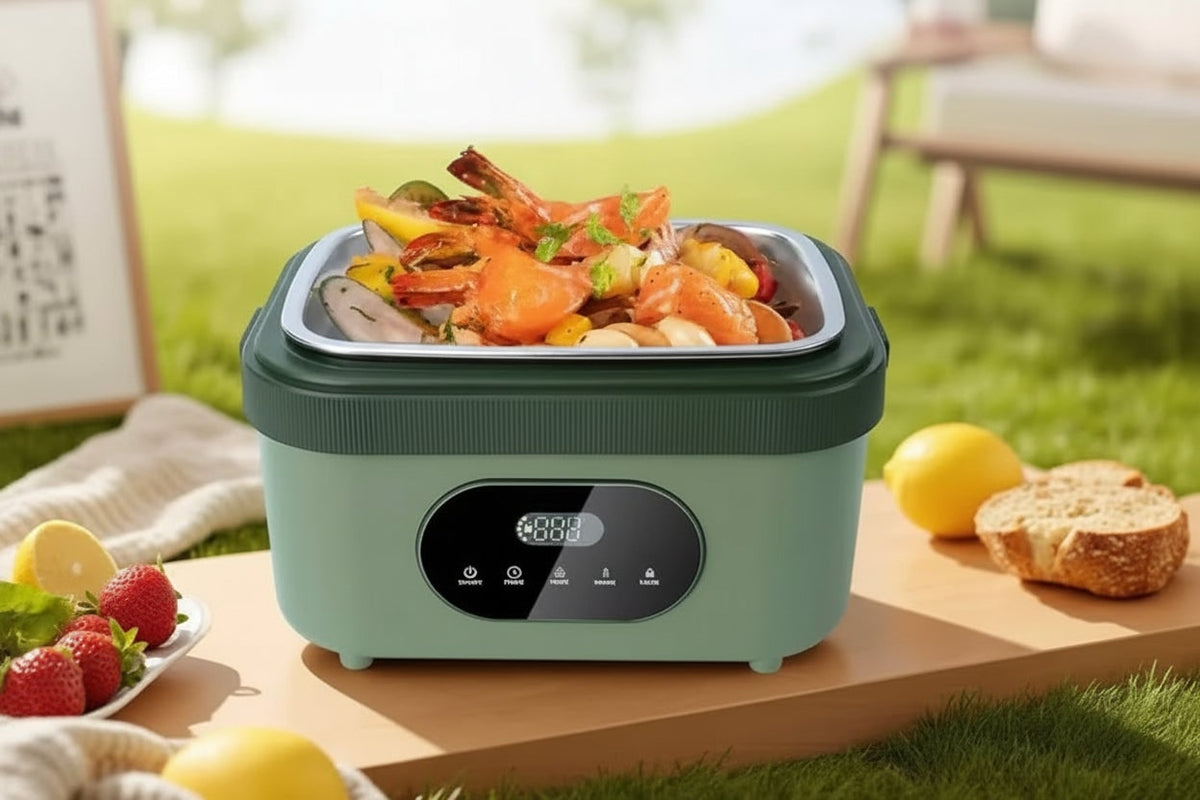 Electric Heated Lunch Box with Stainless Steel Tray LED Display and Carrying Handle for Work Travel