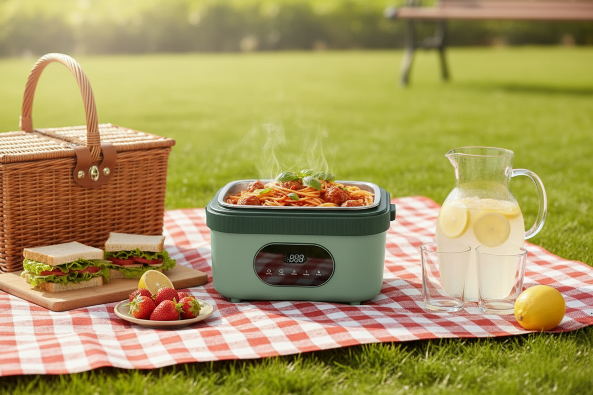Electric Heated Lunch Box with Stainless Steel Tray LED Display and Carrying Handle for Work Travel