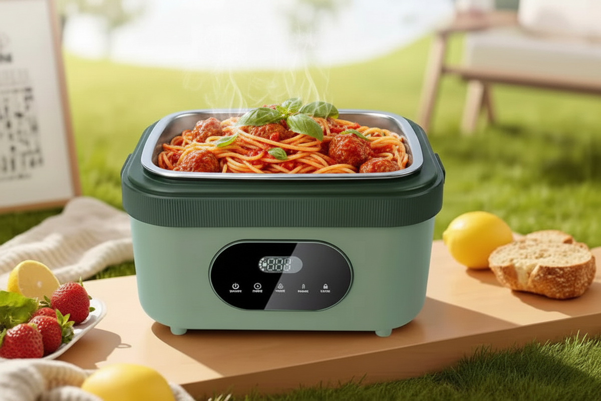 Electric Heated Lunch Box with Stainless Steel Tray LED Display and Carrying Handle for Work Travel