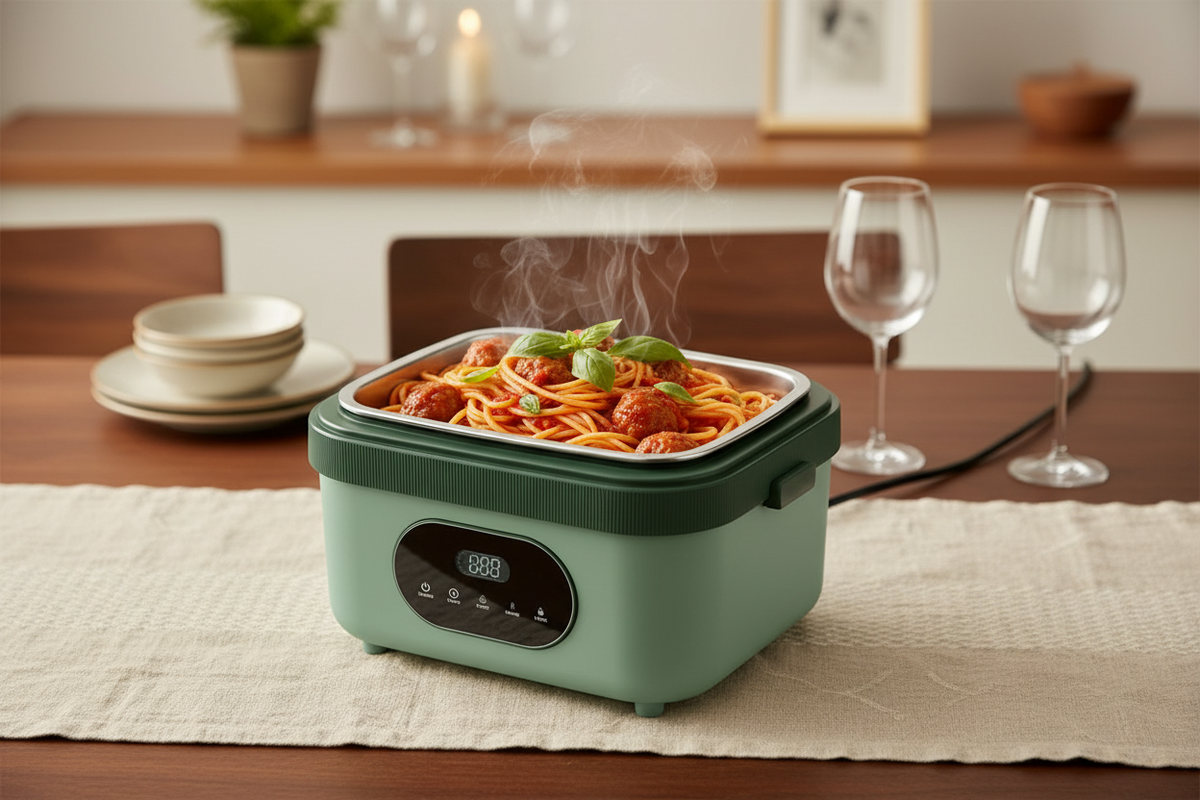 Electric Heated Lunch Box with Stainless Steel Tray LED Display and Carrying Handle for Work Travel